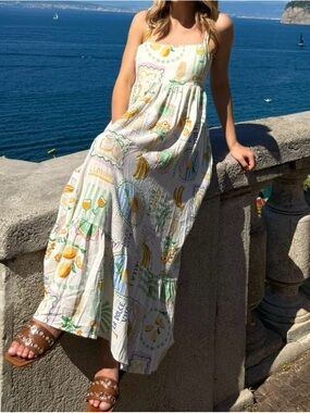 Summer Citrus Print White Midi Dress
